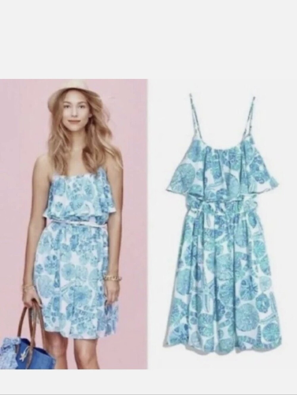 Lilly Pulitzer Aqua Printed Ruffle Mini Dress Sz.M